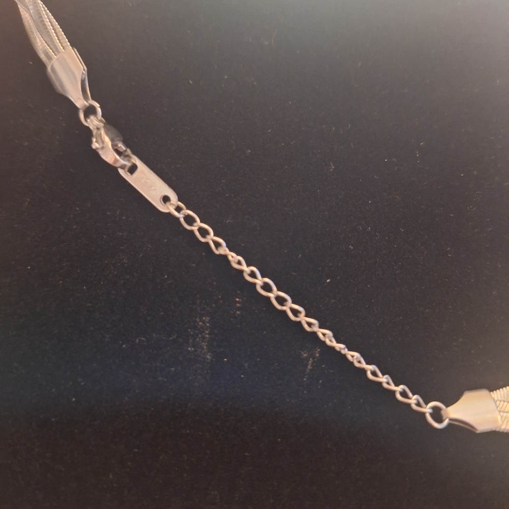 Adjustable Elegant S925 Silver Herringbone Braided Necklace - Picture 7 of 12